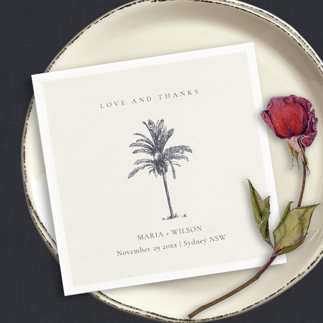 Rustic Tropical Navy Palm Tree Wedding Thanks Napkin (Creator Uploaded)