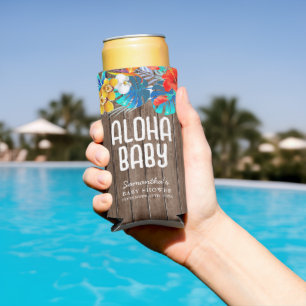 Rustic Tropical Palm Leaves Aloha Baby Shower  Gif Seltzer Can Cooler