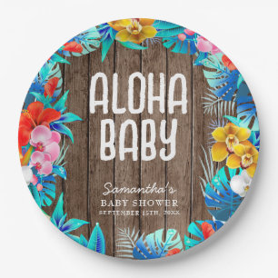 Rustic Tropical Palm Leaves Aloha Baby Shower Paper Plate