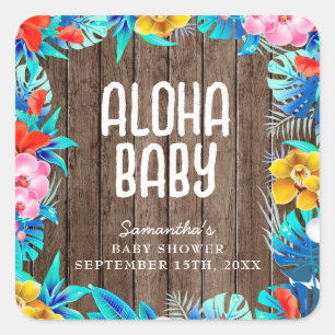 Rustic Tropical Palm Leaves Aloha Baby Shower Square Sticker