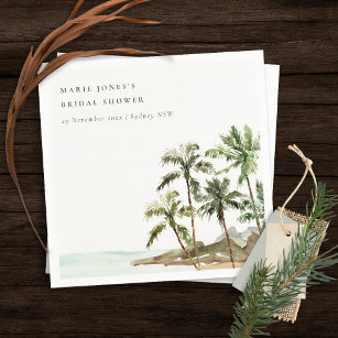 Rustic Tropical Palm Tree Beach Sand Bridal Shower Napkin