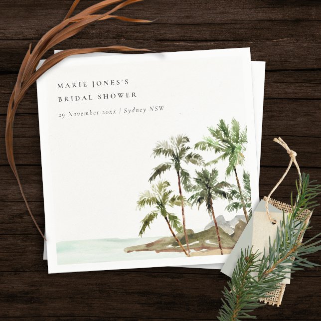 Rustic Tropical Palm Tree Beach Sand Bridal Shower Napkin