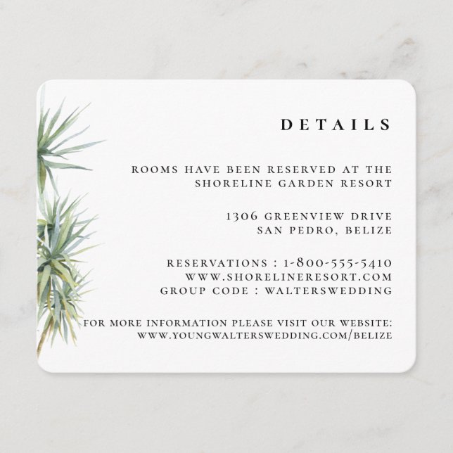 Rustic Tropical Palm Tree Wedding Details Enclosure Card (Front)
