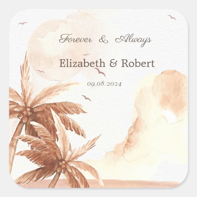 Rustic Tropical Palms Square Sticker (Front)