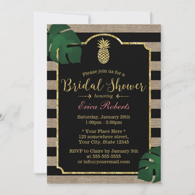 Rustic Tropical Pineapple Burlap Bridal Shower Invitation (Front)