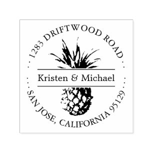 Rustic Tropical Pineapple Round Return Address Self-inking Stamp