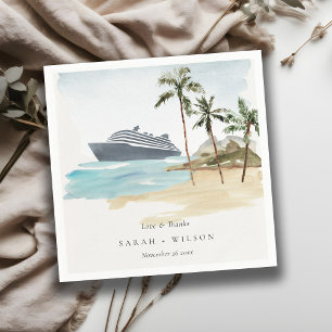 Rustic Tropical Seascape Beach Cruise Palm Wedding Napkin