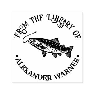 Rustic Trout, Fish Hook Library Book Name Self-inking Stamp