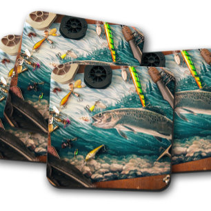 Rustic Trout & Lures Fly Fishing Cork Coasters