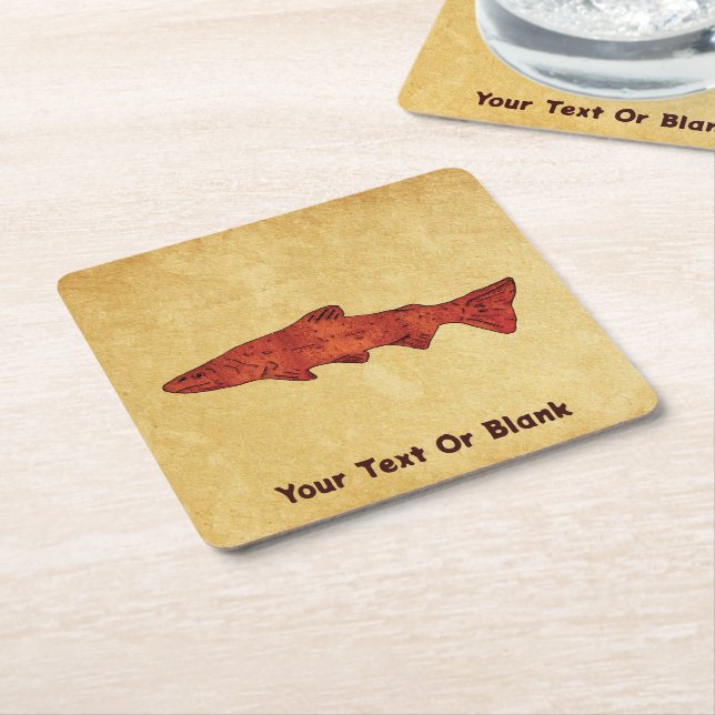 Rustic Trout Square Paper Coaster (Angled)