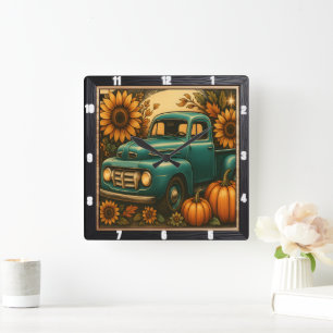 Rustic Truck Fall Harvest  Square Wall Clock