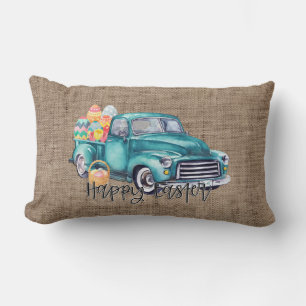 Rustic Truck Happy Easter Home Decor Lumbar Cushion