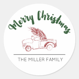 Rustic Truck Merry Christmas Sticker or Gift tag