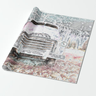  Rustic Truck Vintage White Grey Retro Distressed Wrapping Paper