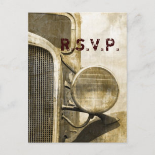 Rustic Truck Western Country Farm Wedding RSVP Invitation Postcard