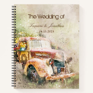 Rustic Truck Wildflowers Watercolor Vintage Bridal Notebook