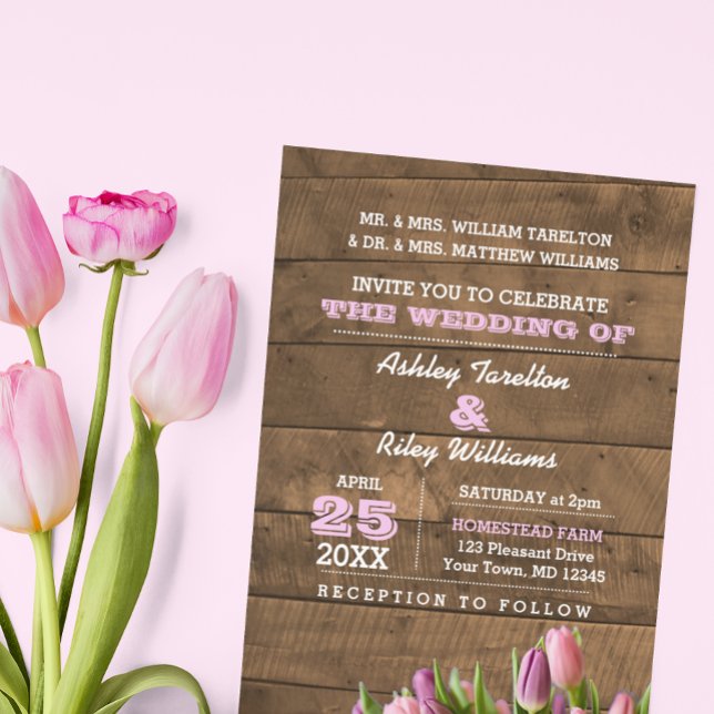 Rustic Tulips & Barnwood Wedding Invitation (Creator Uploaded)