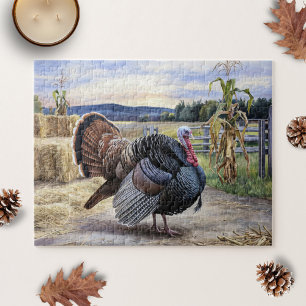 Rustic Turkey Farm Painting Thanksgiving Art Jigsaw Puzzle