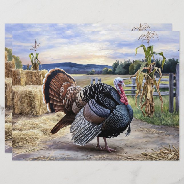Rustic Turkey Farm Thanksgiving Scrapbook Paper (Front/Back)
