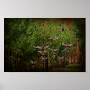 Rustic Turkey's In Flight Poster