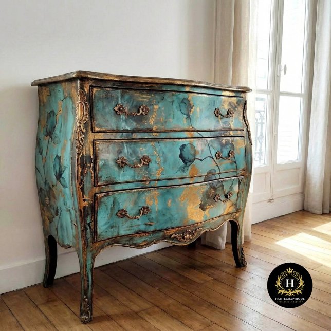 Rustic Turquoise and Gold Floral Tissue Paper (Creator Uploaded)