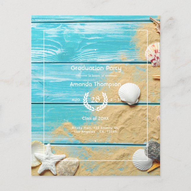 Rustic Turquoise Beach Graduation Party Flyer (Front)