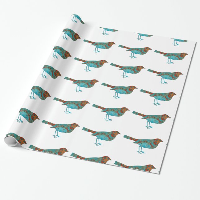Rustic Turquoise Bird Wrapping Paper (Unrolled)