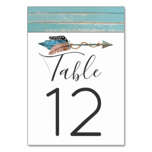 Rustic Turquoise Boho Arrow Wedding Table Number