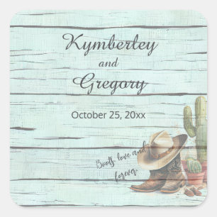 Rustic Turquoise Country Western Boots Hat Square Sticker
