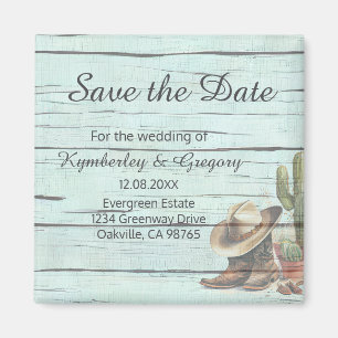 Rustic Turquoise Country Western Save the Date Magnet