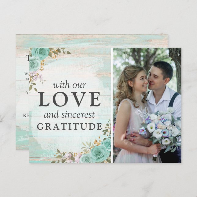 Rustic Turquoise Floral Wedding Thank You Photo Postcard (Front/Back)