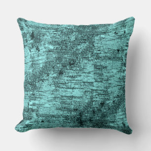 Rustic Turquoise Green Graphic Birch Bark Pattern Cushion