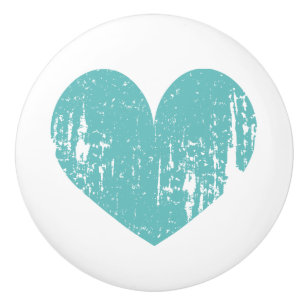 Rustic turquoise heart ceramic knob for furniture