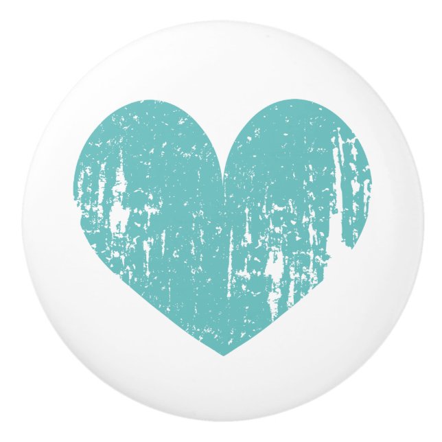 Rustic turquoise heart ceramic knob for furniture (Front)