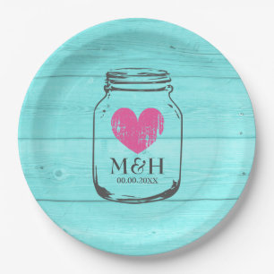 Rustic turquoise mason jar wedding party plates