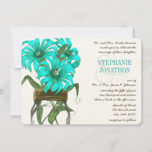 Rustic Turquoise Mint Floral Mason Jar Wedding Invitation