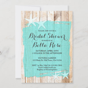 Rustic turquoise starfish bridal shower invite