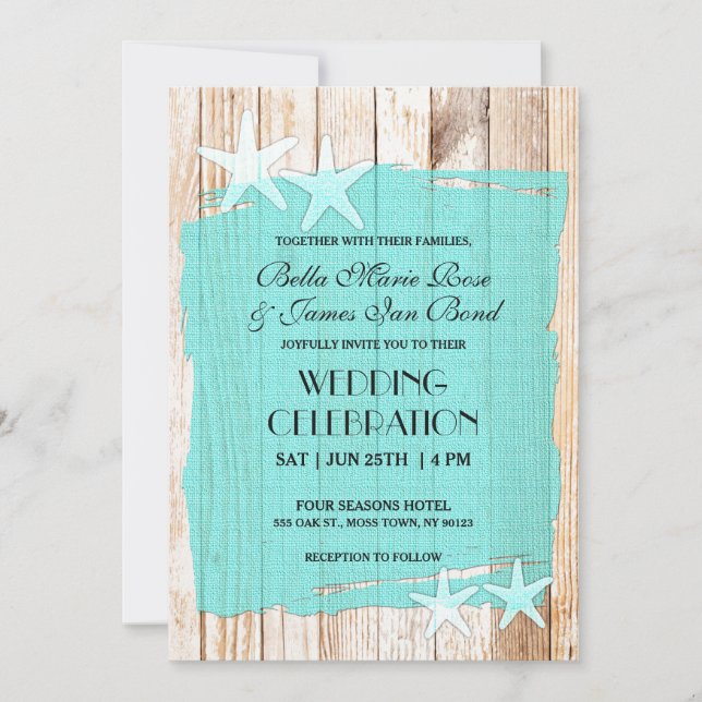 Rustic Turquoise Starfish Wedding Invitation (Front)
