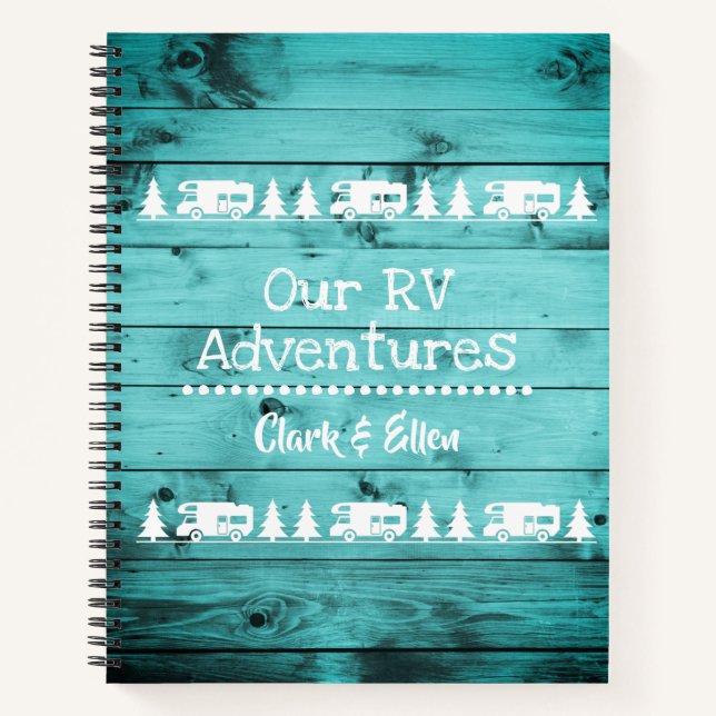 Rustic Turquoise Wood Camping Custom RV Journal (Front)