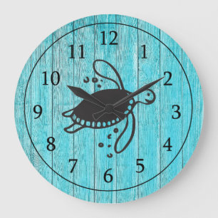 Rustic Turquoise Wood Turtle Beach Nautical Large Clock