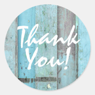 Rustic Turquoise Wood Vintage Boho Chic Thank You Classic Round Sticker