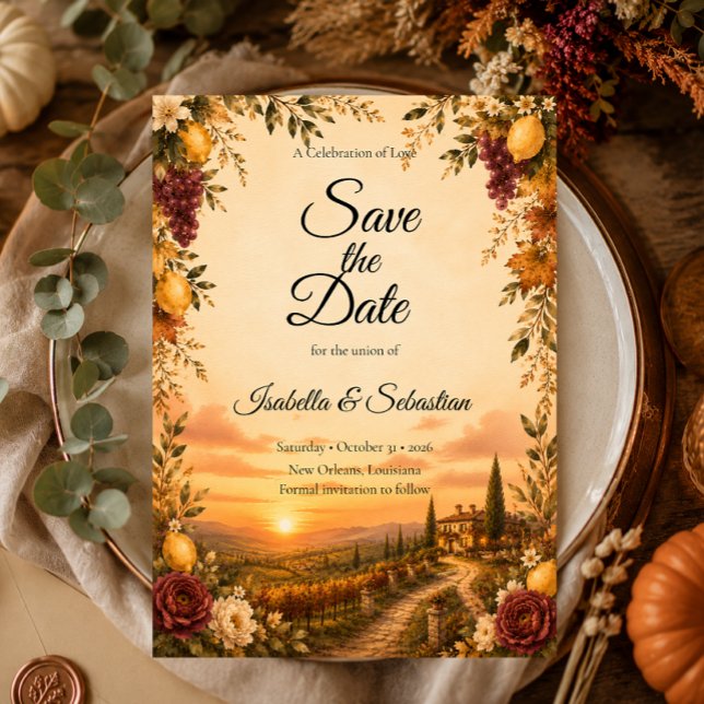 Rustic Tuscan Autumn Romance Wedding Save The Date (Creator Uploaded)
