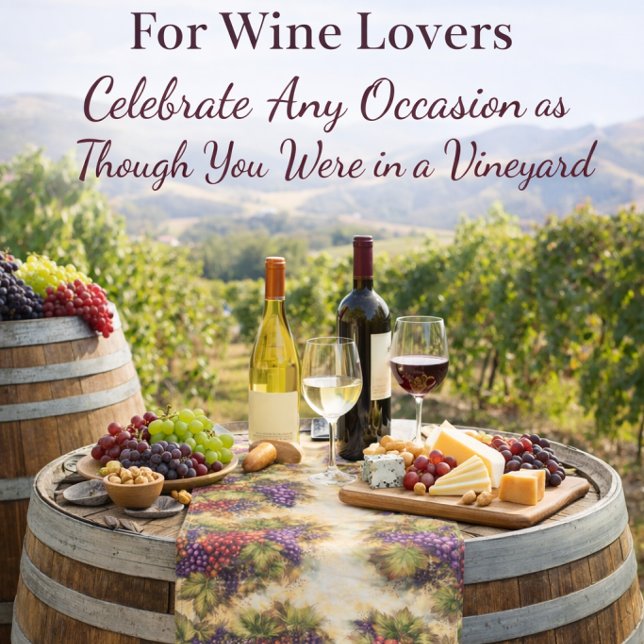 Rustic Tuscan Grapes Watercolor Table Runner (Elevate fine dining with this luxury vineyard grape table runner—rich colour, timeless style, )