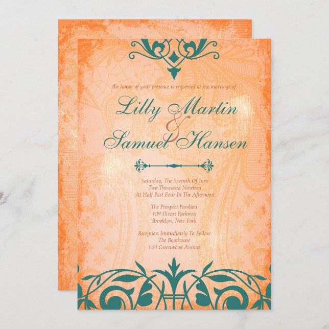 Rustic, Tuscan Teal Wedding Invitations (Front/Back)