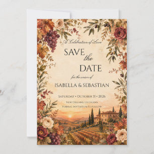 Rustic Tuscany Autumn Vineyard Wedding Save The Date