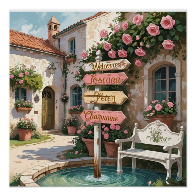 Rustic Tuscany Signpost Wall Art – Customizable  (Front)
