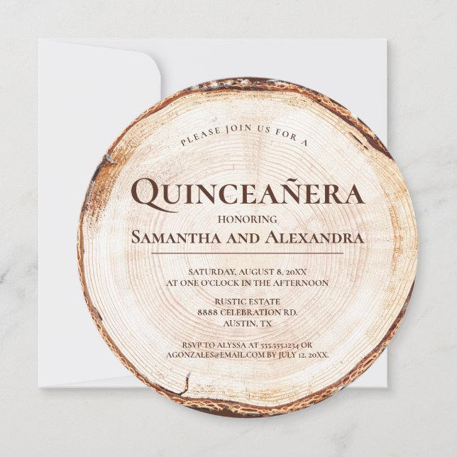Rustic Twin Girls Quinceañera Wood Grain 15 years Invitation (Front)