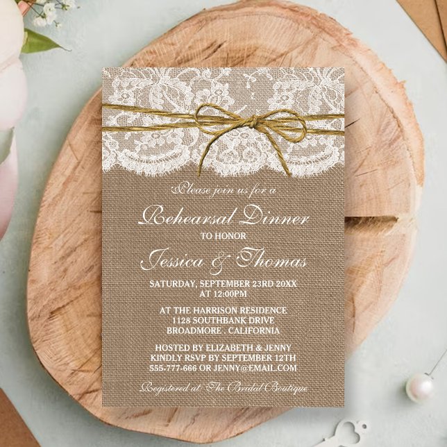 Rustic Twine Bow Wedding Rehearsal Dinner Invitation (Creator Uploaded)