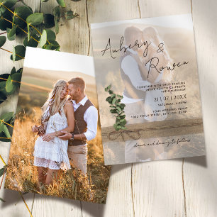Rustic Twine Burlap Eucalyptus Boho Photo Wedding Invitation