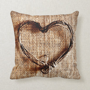 Rustic Twine Heart Faux Burlap Jute Country Pillow